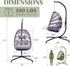 RADIATA Rattan Swing Egg Chair with Stand Outdoor, Comfy Hanging Wicker Chairs with Soft Cushion, Stable 350Lbs Patio Swinging Chair for Adults Bedroom Balcony Indoor Porch Outside, Light Gray
