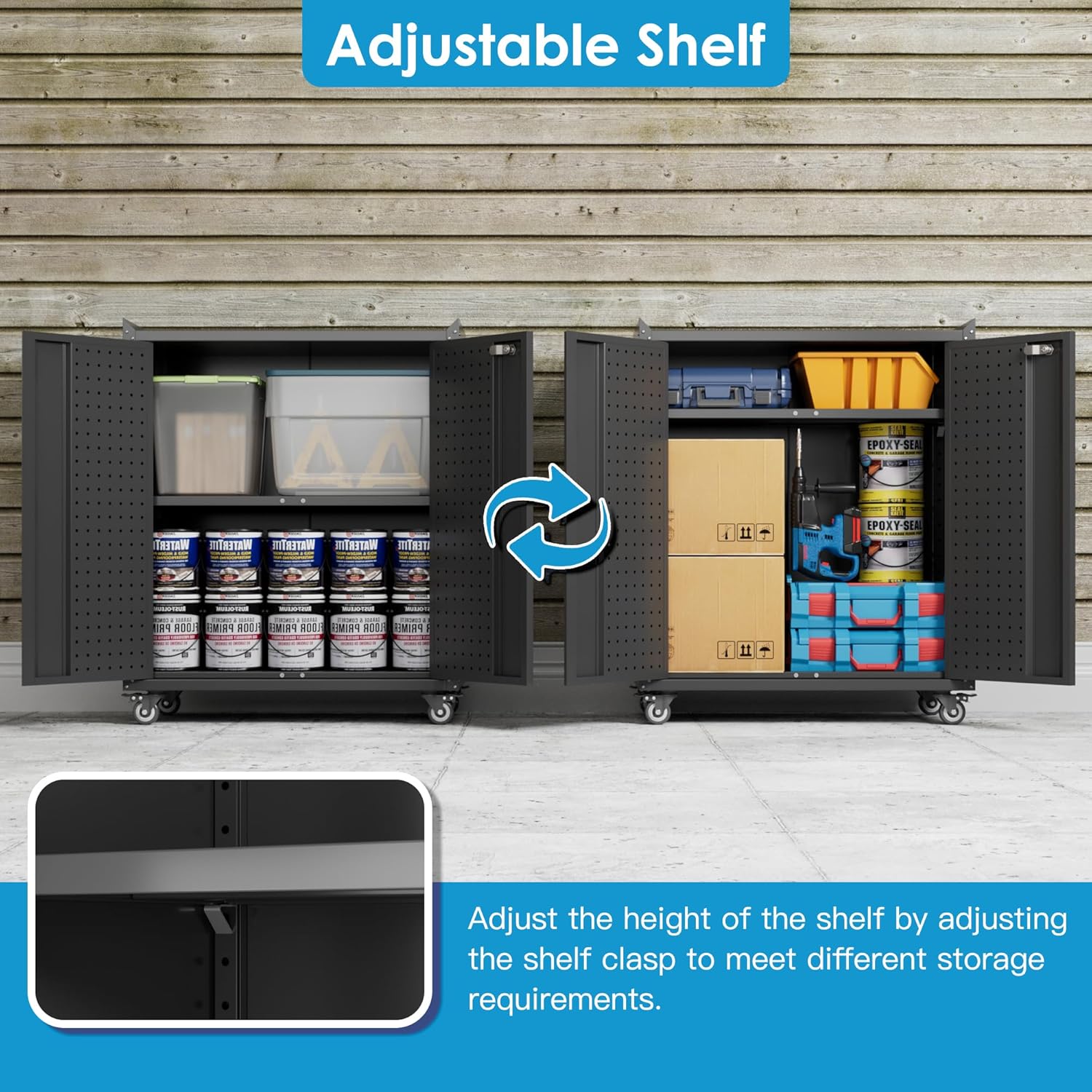 Metal Storage Cabinet on Wheels,Lockable Garage Storage Cabinet with Wheels Pegboard Pushing Hand for Office Home Warehouse, Assembly Required, Black,13.8 "D x 26" W x 31.5" H