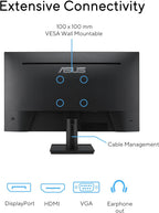 ASUS 27” 1440P Eye Care Monitor (VA27AQ) - IPS  QHD (2560 x 1440)  99% sRGB  Frameless  HDMI  DisplayPort  VGA  1ms  Speakers Low Blue Light  Flicker Free  VESA Wall Mountable  3 yr Warranty