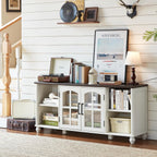 Farmhouse TV Stand for 60 Inch TV, Wood Entertainment Center with Glass Door Storage Cabinet & Adjustable Shelves,Television Stands for 65" TVS, TV Console Table for Living Room,Bedroom,White