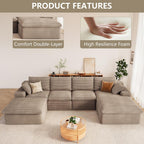 136" Cloud Couch Modular Sectional Couchs with Chaise Lounge, U-Shape Boneless Couches with Ottoman for Living Room, Corduroy Sofa with Deep Seat, No Assembly Required (Camel, Right Facing Chaise)