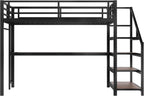 Bellemave Metal Full Size Loft Bed with Desk and Storage Stairs,Heavy Duty Loft Bed Frame Full Size with LED Lights and Charging Station for Kids,Teens,Adults,Black
