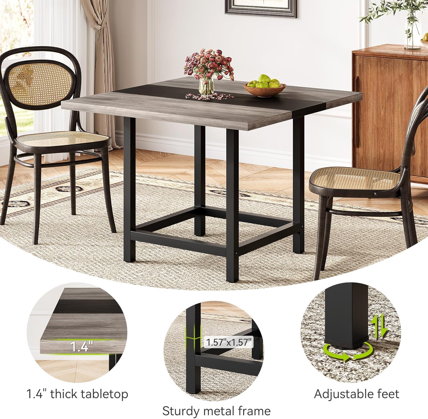 LITTLE TREE 39-Inch Square Small Conference Room Table for 4 People, Wood Computer Desk for Home Office, Small Space (Chair not Included)