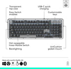 Logitech Alto Keys K98M Wireless Mechanical Keyboard, Customizable Keyboard with Vibration Absorbing Gasket, Backlit Keys, Bluetooth, USB-C Charging, for PC, Mac, Laptops - Graphite
