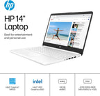 HP 14" Ultra Light Laptop for Student & Home (Intel Quad-Core N4120  4GB RAM  128GB(64GB + 64GB SD)  1-Year Office 365) 11-Hr Long Battery Life  Webcam  WiFi  Win 11 Home in S Mode - Snow White