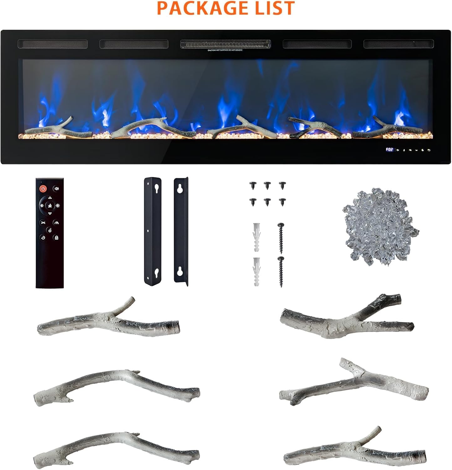 60 in Electric Fireplace, Recessed/Wall Mounted Linear Fireplace with WiFi & Remote Control, Multicolor Flame Effect, 750W/1500W Heating, Includes Log & Crystal Decor, Black