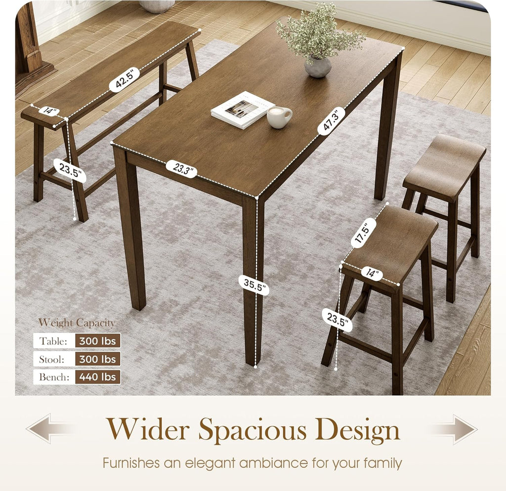 Sophia & William Dining Table Set for 4, Counter Height Table and Chairs Set of 4, Wood Kitchen Table Set with Bench and Chairs, Rectangular Breakfast Dining Set Space Saving,Rustic Caramel