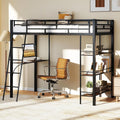 Giantex Twin Size Loft Bed with Desk & Shelves, Metal Bed Frame with Inclined Ladder & Full-Length Guardrails, High Loft Bed for Kids, Teens, Home, Dorm, Apartment, No Box Spring Needed