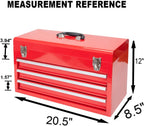 BIG RED ANTBD133-XB Torin 20.5" Portable 3 Drawer Steel Tool Box with Metal Latch Closure, Red