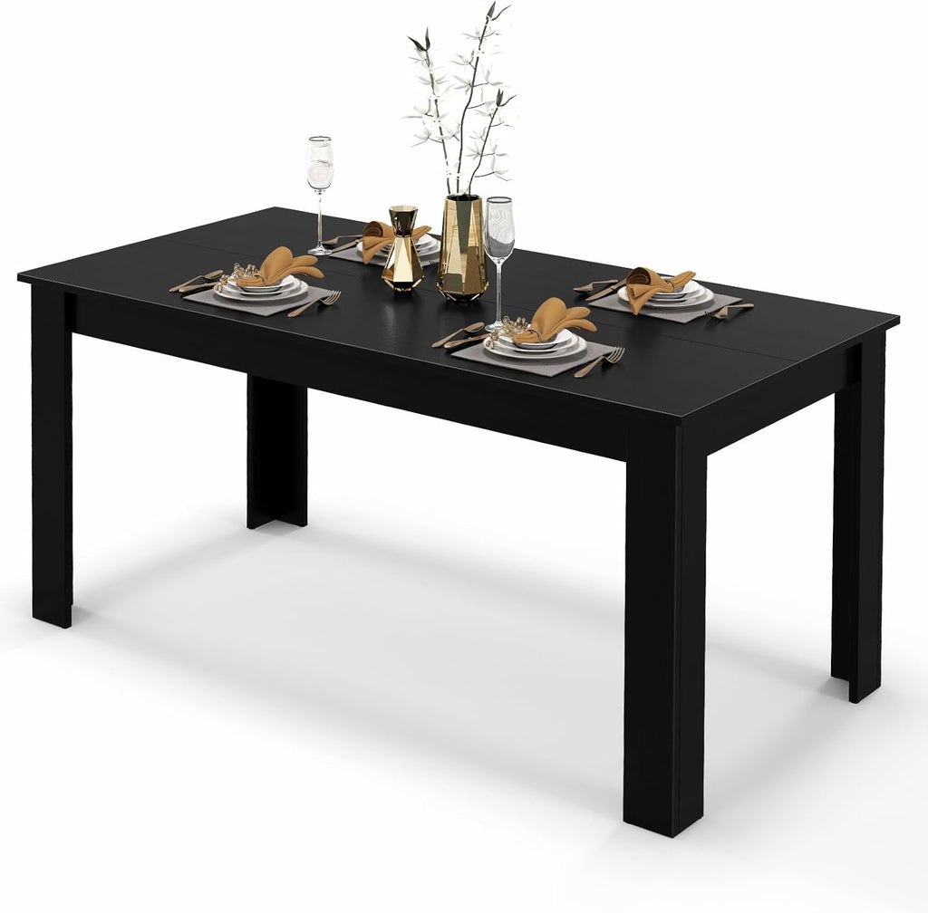 COSTWAY Rectangular Dining Table for 4-6 People, 63' Farmhouse Dinette with Large Computer Workstation, Modern Kitchen Table for Apartment, Living Room, Restaurant (Black)