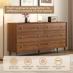 6 Drawer Dresser for Bedroom, 55 Inch Walnut Dresser for Closet, Mid Century Wood Chest of Drawers with Natural Texture & Pre-Embedded Slots for TV Stand, Living Room, Hallway, Office