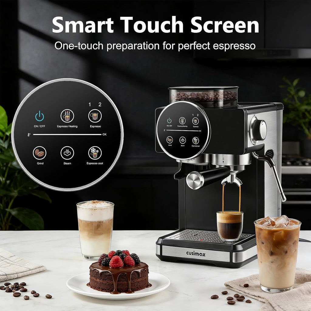 CUSIMAX Espresso Machine with Grinder, 20 Bar Professional Expresso Coffee Machines with Milk Frother Steam Wand, Espresso Maker with 60oz Removable Water Tank, Cappuccino & Latte Machine for Home