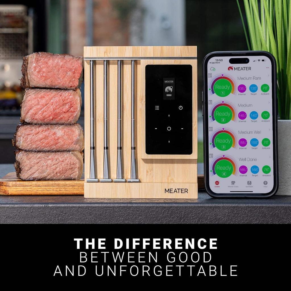 MEATER Pro XL: Wireless Smart Meat Thermometer | 4 Multi-Sensor Probes | Bluetooth & WiFi | 1000°F Heat Resistance | Certified Accuracy for BBQ, Oven, Grill, Smoker, Air Fryer, Deep Fryer, Sous Vide