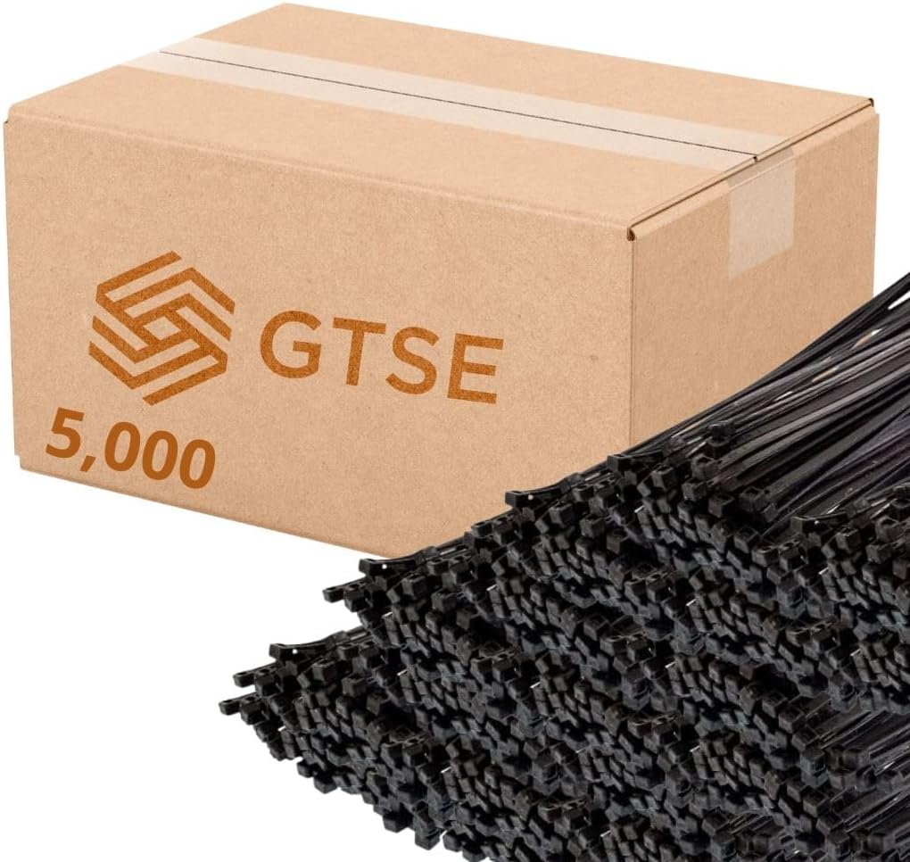 GTSE 14 Inch Black Zip Ties  5 000 Bulk Pack  50lb Strength  UV Resistant Long Nylon Cable Ties  Self-Locking 14" Tie Wraps