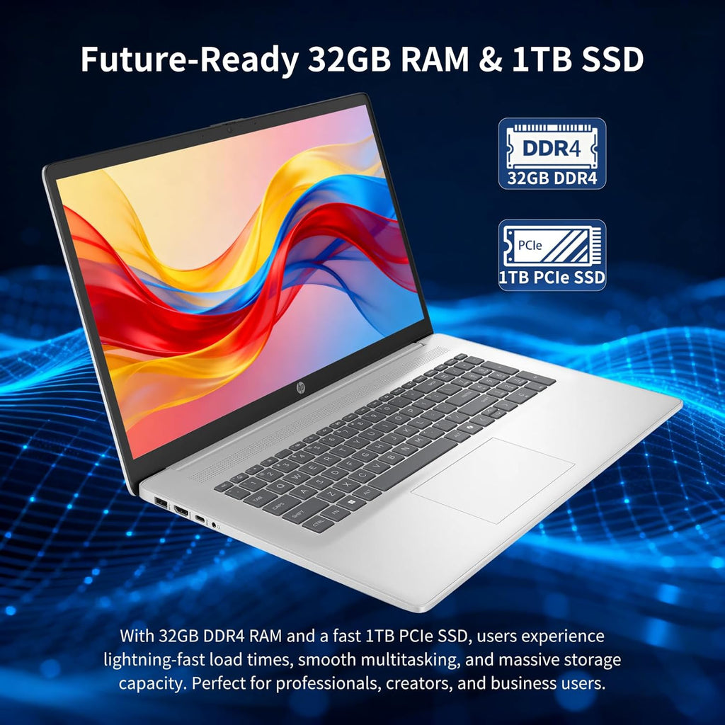 HP 17 inch Touchscreen Laptop Computer  32GB RAM  1TB SSD  17.3" HD+ Touch  Intel 10 Core i7 1355U  Backlit Keyboard  Copilot AI  Wi-Fi 6  Windows 11 Pro  Long Battery Life  Laptop for Business