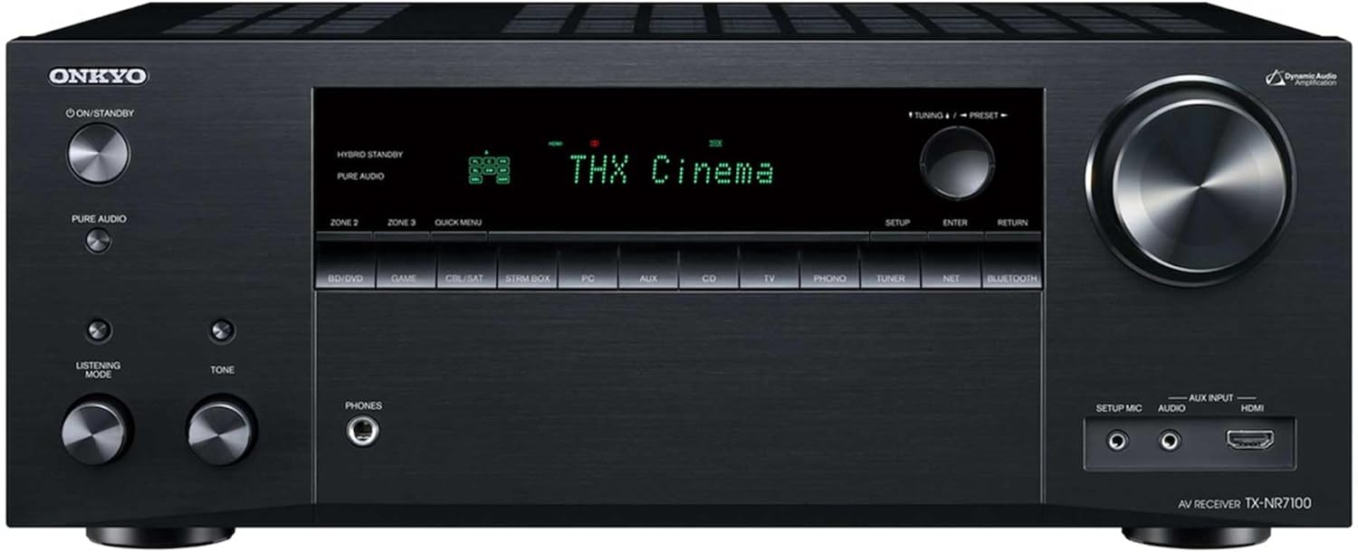 Onkyo TX-NR7100 9.2-Channel AV Receiver - 100 Watts Per Channel  Dirac Live Out of Box  Works with Sonos Certified  THX Certified and More
