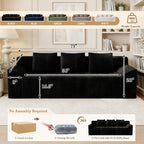 71" Corduroy Living Room Sofa, 3 Setaser Deep Seat Couch with 3 Lumbar Pillows, Comfy Boneless Sofa Modern Compressed Couch for Bedroom, Office, Apartment, No Assembly, Curved Armrests (Black)