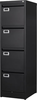 BYNSOE 4 Drawer File Cabinet with Lock Metal Vertical File Cabinet Office Home Vertical File Cabinet for A4 Legal/Letter Size Narrow File Cabinet Locked,Assembly Required (Black, 4 Drawers- Vertical)
