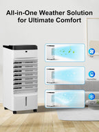 Uthfy Portable Air Conditioners, 3 IN 1 Evaporative Air Cooler with Detachable Water Tank, 6 Ice Packs, 12H Timer, 120° Oscillation, Remote, 3 Speeds, 4 Modes, Swamp Cooler for Bedroom, Office