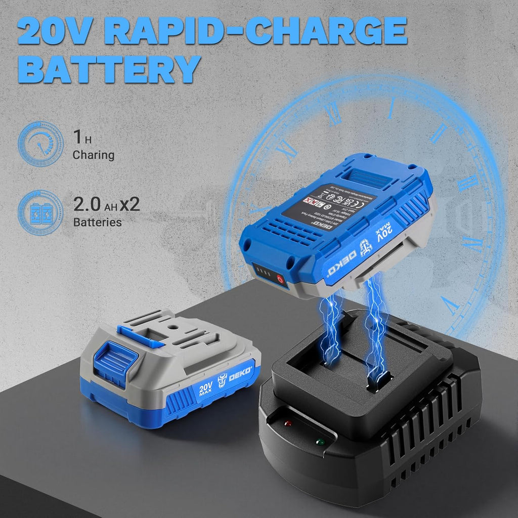 Cordless Drill & Impact Driver: DEKOPRO 20V Brushless Power Drill and 20V Brushless Impact Driver Set, Power Tool Set with 2 x 2.0Ah Batteries, Charger, Bag& 52 x Accessories-Blue
