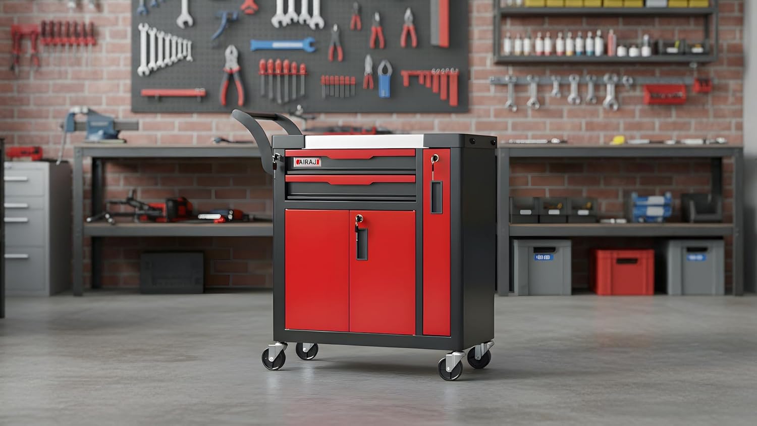 2-Drawer Tool Chest with Wheels, Rolling Tool Chest with Side Drawer,Tool Cabinet Drawers lockable,Tool Cart with Top compartment,for Garage Storage,Workshop,Home,Safety Rounded Corner Anti-collision
