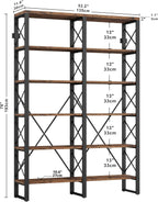 IRONCK Bookshelf Double Wide 6-Tier 76" H, Open Large Bookcase, Industrial Style Shelves, Wood and Metal Bookshelves for Home Office, Easy Assembly
