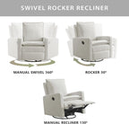 Oxford Baby Uptown Upholstered Glider Recliner Rocking Chair 360° Swivel for Nursery and Living Room – Boucle White