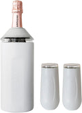 Vinglacé Champagne Bottle Chiller Gift Set- Portable Stainless Steel Sparkling Wine Cooler with 2 Stemless Champagne Flutes, White