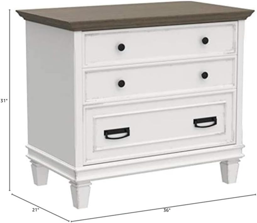 Ashford & Sons Wood Lateral File Cabinet, 31" H x 36" W x 21" D, White Finish, Locking Legal/Letter File Drawers, Ball Bearing Glides, Durable Fully Assembled Office Storage Solution