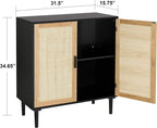 Finnhomy Sideboard Buffet Cabinet, Kitchen Storage Sideboard with Rattan Decorated Doors, Liquor Buffet for Bar, Dining Room, Hallway, Cupboard Console Table, Accent Cabinet, 31.5X 15.8X 34.6 Inches
