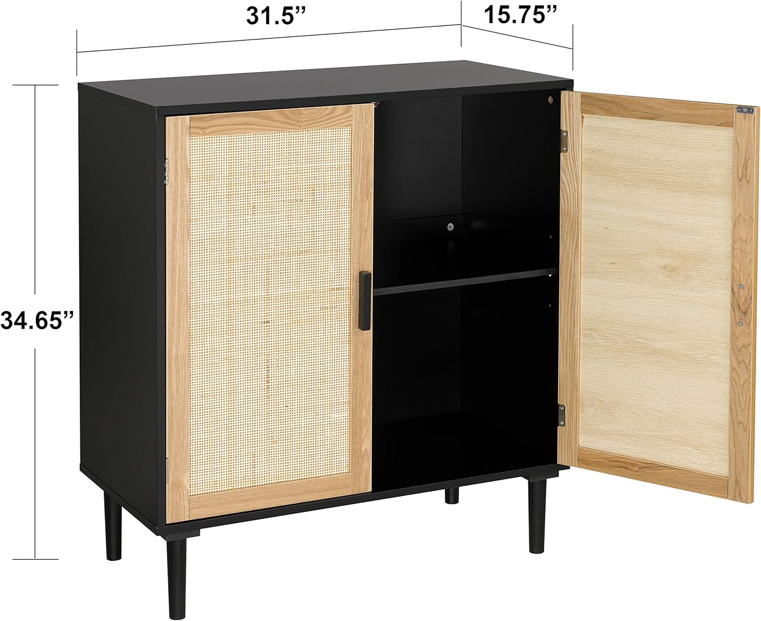Finnhomy Sideboard Buffet Cabinet, Kitchen Storage Sideboard with Rattan Decorated Doors, Liquor Buffet for Bar, Dining Room, Hallway, Cupboard Console Table, Accent Cabinet, 31.5X 15.8X 34.6 Inches