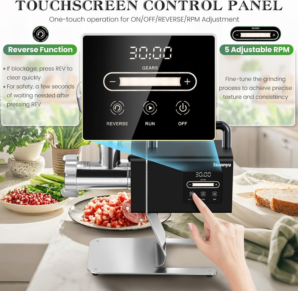 Huanyu Commercial Heavy Duty Meat Grinder - 1.3HP Bone Grinder for Pet Food, Stainless Steel with Touchscreen, Effortless Meat & Bone Processing, #12