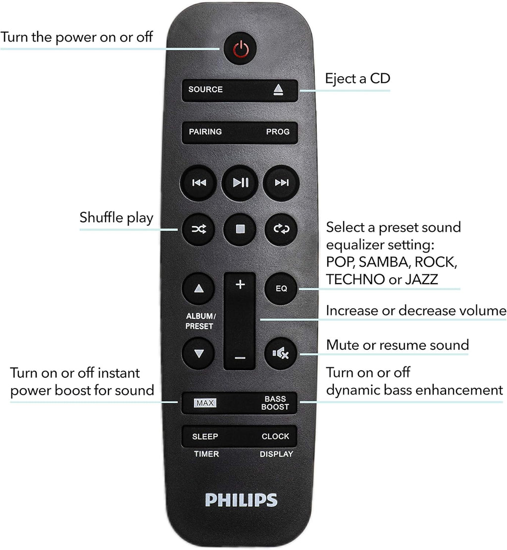 PHILIPS FX10 Bluetooth Stereo System for Home with CD Player   MP3  USB  FM Radio  Bass Reflex Speaker  230 W  Remote Control Included