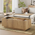 FABATO Mid Century Modern Coffee Table, Wooden Fluted Center Table with Large Hidden Compartment, 41.7” Rectangle with Round Corners, Lift Up Farmhouse Wood Table for Living Room, Home Office, Wood