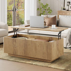 FABATO Mid Century Modern Coffee Table, Wooden Fluted Center Table with Large Hidden Compartment, 41.7” Rectangle with Round Corners, Lift Up Farmhouse Wood Table for Living Room, Home Office, Wood