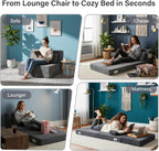 Folding Sofa Bed with Pillow, Convertible Sleeper Chair, Comfy Floor Futon Couch Mattress Lounge Lounge Sofa for Adults Portable Fold Out Chair Bed for Living Room Bedroom, Single, Gray