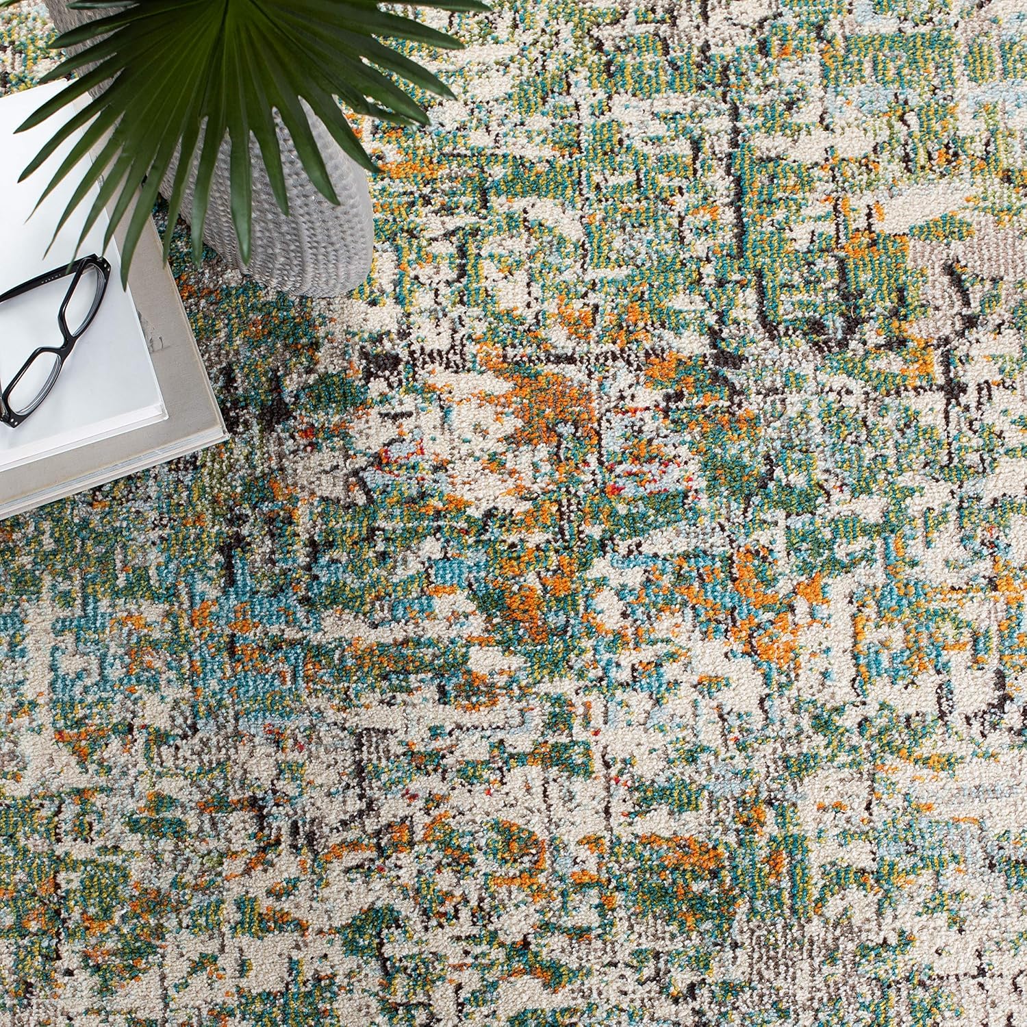 SAFAVIEH Madison Collection Area Rug - 9' x 12', Green & Turquoise, Modern Abstract Design, Non-Shedding & Easy Care, Ideal for High Traffic Areas in Living Room, Bedroom (MAD460Y)
