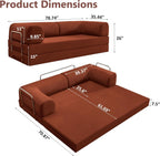 78.8" Folding Convertible Sofa Bed, 4-in-1 Floor Sofa Modular Futon Couch .Pull Out Couch Memory Foam King Size Sofa Bed .No Assembly Needed Boneless Couch for Living Room（Orange）