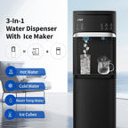 IKT Self-Clean Bottom Loading Hot and Cold Water Dispenser with Ice Maker Machine for 5 Gallon Bottle 22lbs Daily Capacity Ice Full Alert Black