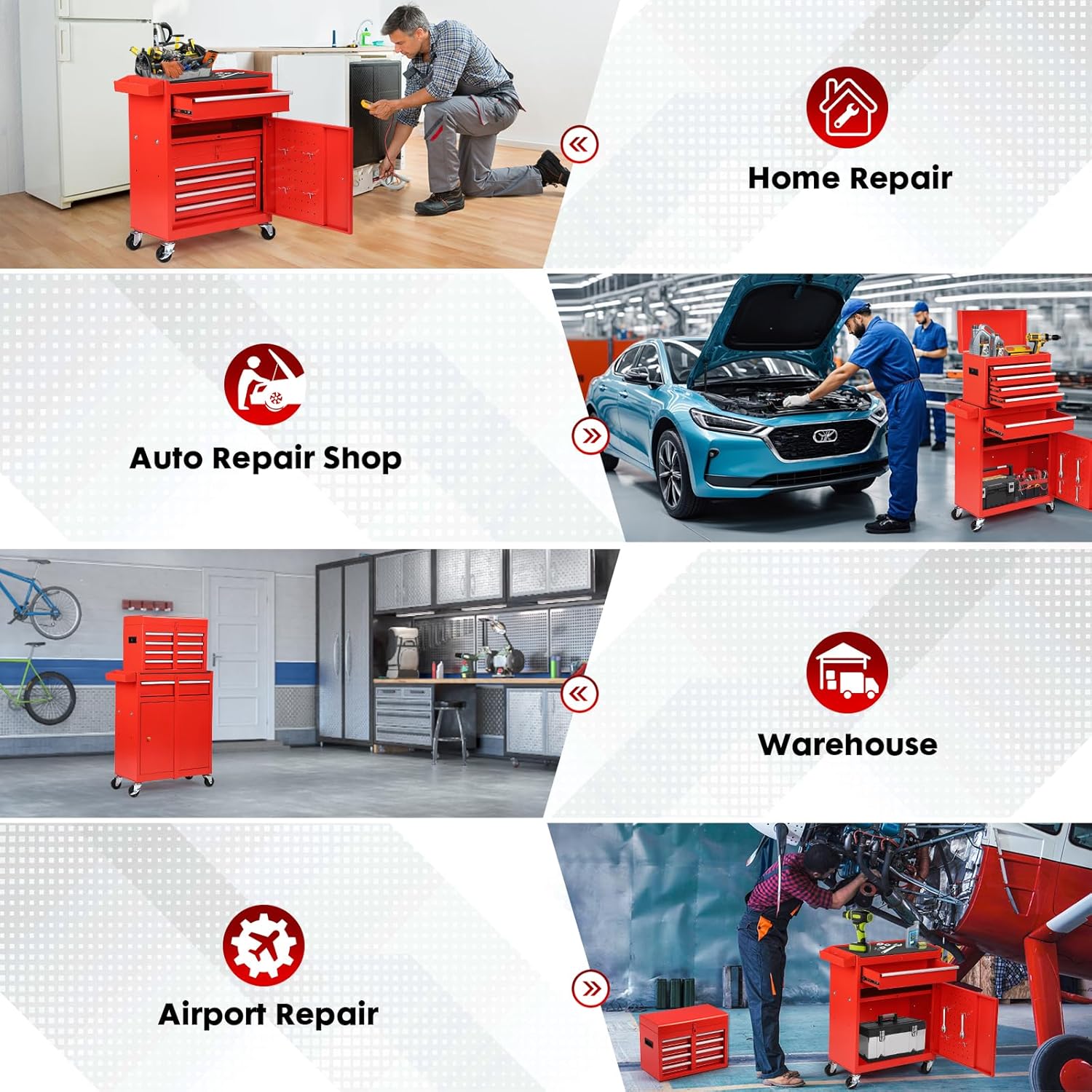 5-Drawer Rolling Tool Chest – 2-in-1 Lockable Tool Box with Wheels, Sliding Drawers & Detachable Top – Garage & Workshop Storage Cabinet, Red
