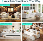 LINSY HOME U Shaped Cloud Couches, 115" Modular Sectional Sofa with Double Chaise, Chenille 4 Seater Sofa Set for Living Room, Apartment, Office, Beige
