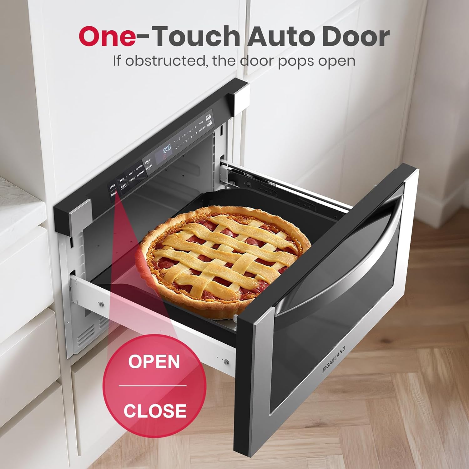 GASLAND 24 Inch Microwave Drawer 1.2 Cu.ft, 1000W Built-In Under Counter Microwave, Fits 12” Pizza & Large Dinner Plates, One-Touch Auto Open, 11 Power Levels, Quiet Operation, Stainless Steel