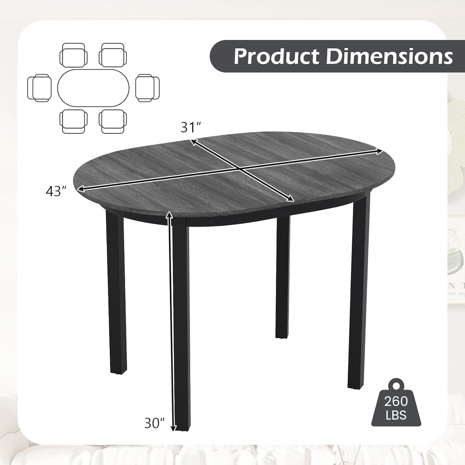 Giantex 43" Wooden Dining Table for 2-4 People, Oval Kitchen Table w/Rubber Wood Legs, Farmhouse Dining Room Desk for Small Place Apartment, Home Office Living Room Furniture, Load 260 LBS