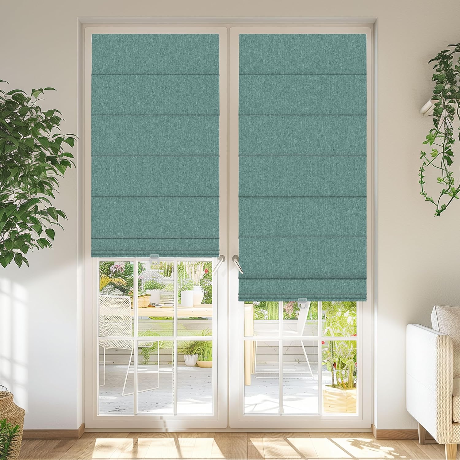 BERISSA Blackout Roman Shades for Windows Cordless,Pull Down Linen Fabric Roman Blinds,Privacy Window Shades for Door Windows,Bedroom,Office,Easy to Install,Turquoise,66" W x 48" H