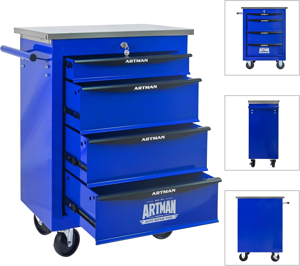 4-Drawer Rolling ToolChest, Blue & BlackModular Tool Box withWheels, Heavy-DutyRolling Tool Cabinet forGarage & WorkshopStorage