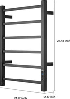 Heated Towel Racks for Bathroom, Wall Mounted Electric Towel Warmer Racks with Timer & Temperature Control, 6 Bar Stainless Steel Towel Heater for Bathroom, Matte Black, Plug-in
