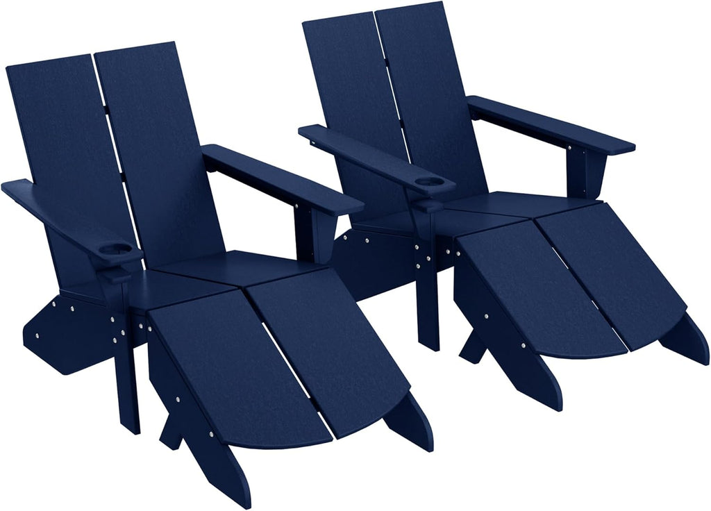 Costaelm Fire Pit Chairs, Outdoor Chair HDPE Adirondack Chair, Modern Patio Porch Chair, Front Porch Backyard Deck Outside Chairs (Set of 2), Navy Blue