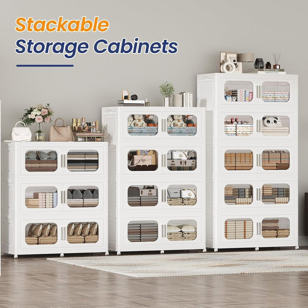 200GAL Extra Large Storage Bins with Lid, 800QT Storage Bins with Wheels, Folding Closet Organizer, Stackable Collapsible Plastic Storage Containers for Home, Office, Kitchen, 4Pack White