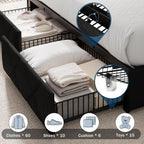 Queen Bed Frame with 4 Storage Drawers, Upholstered Platform Bed with Charging Station, Modern Wingback Storage Headboard, Easy Assembly,Noise-Free, Black
