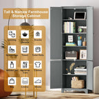 Function Home Tall Pantry Cabinet, Freestanding Storage Cabinet, Wooden Kitchen Pantry with 4 Doors and 5 Shelves, 72" Floor Cabinet Organizer for Kitchen Living Room Bathroom, Grey